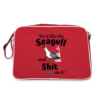 Mach's wie die Möwe und Scheiß drauf!-Möwen Spruch - Retro Tasche - Rot/Weiß - Hinten
