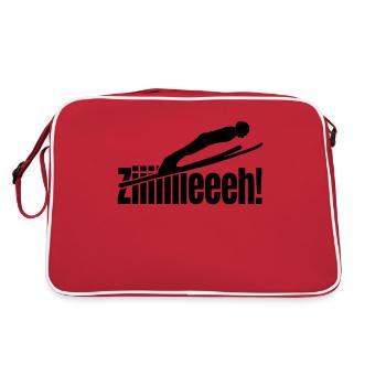 ZIEH Spruch Skispringer skispringen - Retro Tasche - Rot/Weiß - Hinten