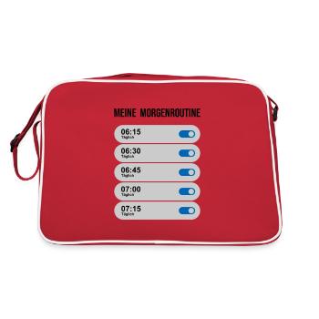 Meine Morgenroutine - Wecker weiterstellen - Retro Tasche - Rot/Weiß - Hinten