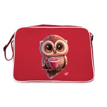 Eule Tier süß wild vogel Zoo wald natur kind - Retro Tasche - Rot/Weiß - Hinten