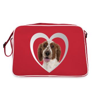 Springer Spaniel Herz - I Love Springer Spaniel - Retro Tasche - Rot/Weiß - Hinten