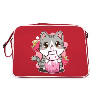 Shake fraise Lait de fraise Chat Kawaii Neko - Sac Retro - rouge/blanc - Dos