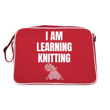 Ich lerne Stricken Spruch Englisch - Retro Tasche - Rot/Weiß - Hinten