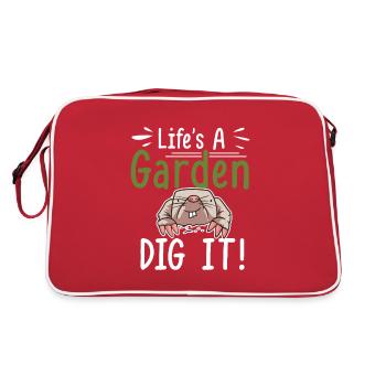 Funny Life's A Garden Mole Problems Chemistry Mole - Retro Tasche - Rot/Weiß - Hinten
