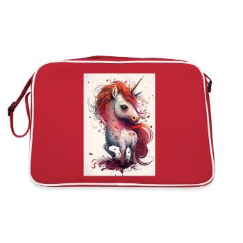 Entzückendes Einhorn mit langen roten Haaren - Retro Tasche - Rot/Weiß - Hinten