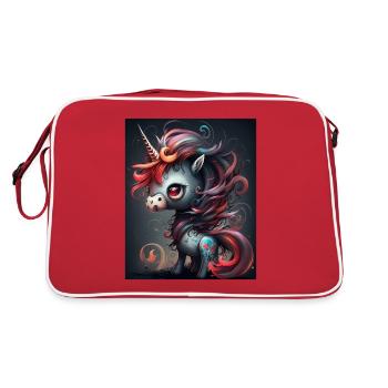 Süßes Einhorn mit bunten langen Haaren - Retro Tasche - Rot/Weiß - Hinten