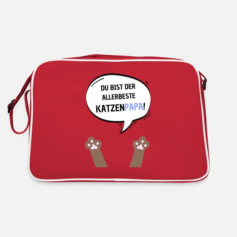 Du bist der beste Katzenpapa braun - Retro Tasche - Rot/Weiß