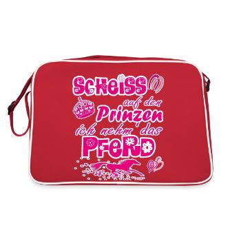 Scheiß auf den Prinzen, ich nehm' das Pferd - Retro Tasche - Rot/Weiß - Hinten