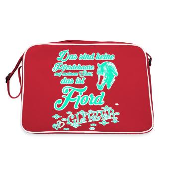 "Das sind keine Haare das ist Fjord-Pferd Glitzer" - Retro Tasche - Rot/Weiß - Hinten