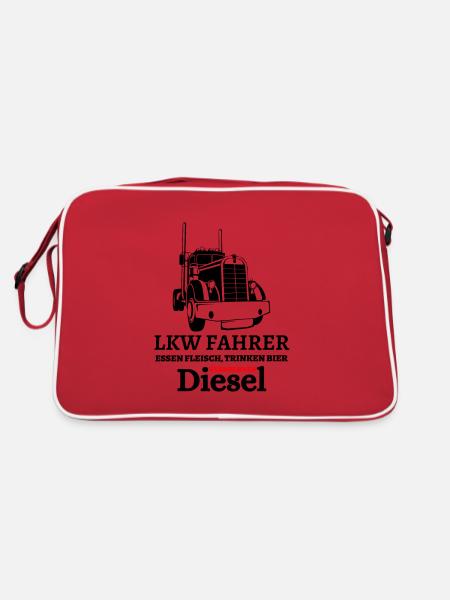 LKW Fahrer - Essen Fleisch Trinken Bier ... - Retro Tasche - Rot/Weiß - Hinten