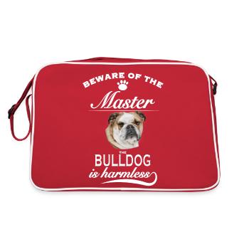 Beware of the Master, harmless Bulldog - Retro Bag - red/white - Back