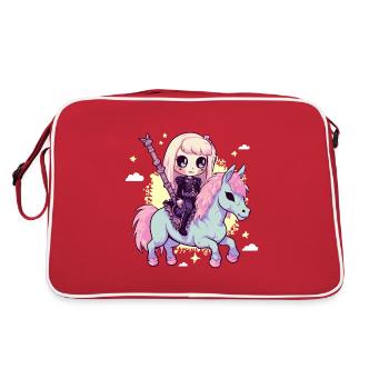 Cute occult death girl rides unicorn goth - Retro Bag - red/white - Back