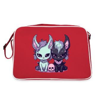 niedliche Katzen Kawaii Pastell Goth unheimlich - Retro Tasche - Rot/Weiß - Hinten