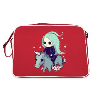 Pastell Goth Kawai Tod Sensenmann Mädchen Einhorn - Retro Tasche - Rot/Weiß - Hinten