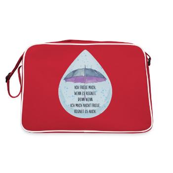 Ich freue mich...Regen Lustige Sprüche - Retro Tasche - Rot/Weiß - Hinten