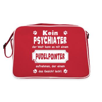 Kein Psychiater - Lustiger Spruch - Pudelpointer - Retro Tasche - Rot/Weiß - Hinten
