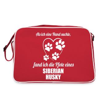 Hand & Pfote - Spruch - Siberian Husky - Retro Tasche - Rot/Weiß - Hinten