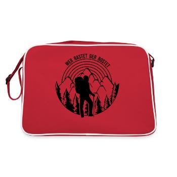 Wer rastet der rostet - Wandern Berge Gebirge Wald - Retro Tasche - Rot/Weiß - Hinten