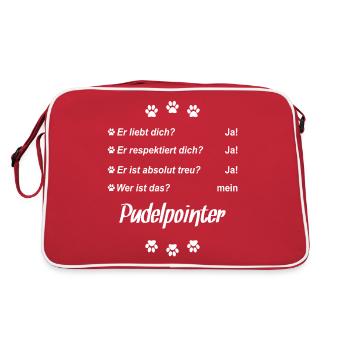 Er liebt Dich. Wer ist das? Mein - Pudelpointer - Retro Tasche - Rot/Weiß - Hinten