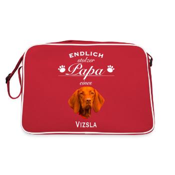 Endlich stolzer Papa - Vizsla - Retro Tasche - Rot/Weiß - Hinten