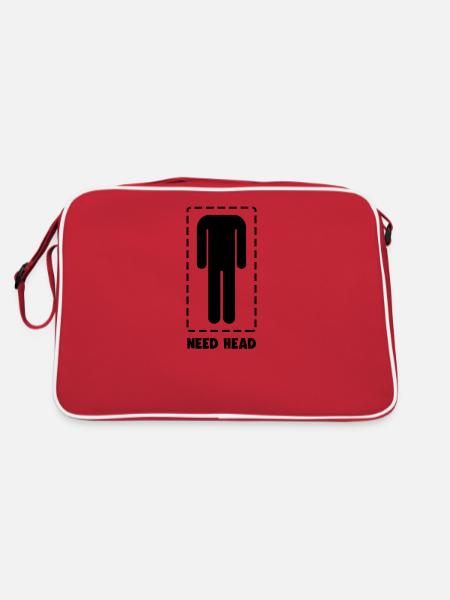 Funny Need Head Joke Headless Man Gag Humor - Retro Bag - red/white - Back