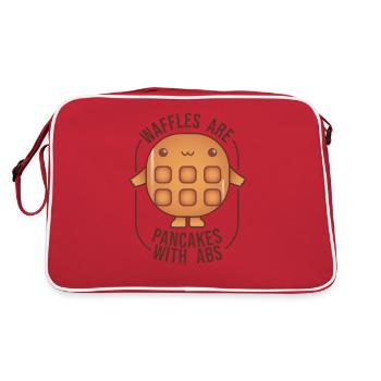 Lustiger Spruch - Waffles are pancakes with abs - Retro Tasche - Rot/Weiß - Hinten