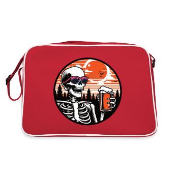 Skelett mit Bier und rosa Gläsern - Retro Tasche - Rot/Weiß - Hinten