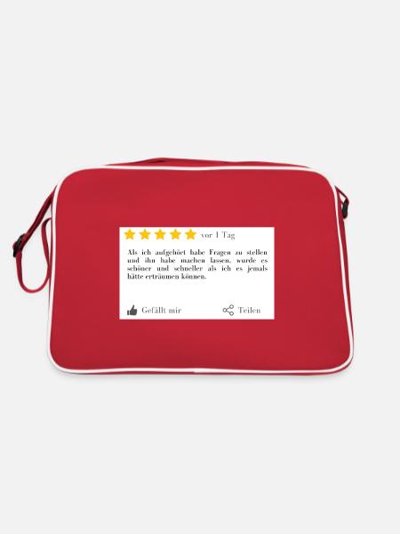 Keine Fragen stellen, Bier bringen! Kundenbewertun - Retro Tasche - Rot/Weiß - Hinten