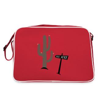 Hugs here - funny saying cactus prickly - Retro Bag - red/white - Back
