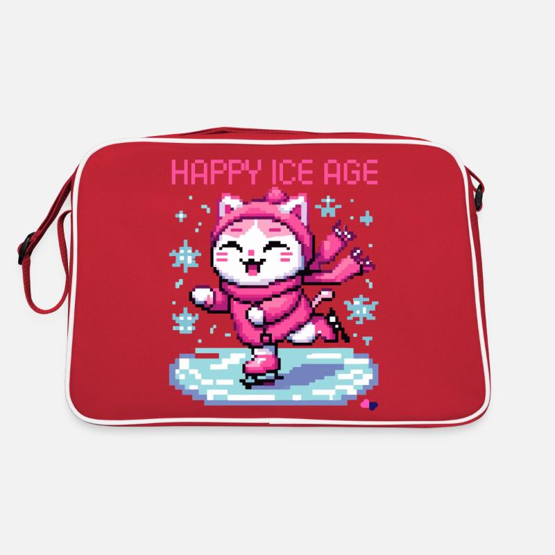 WITZIGE EISLAUF KATZE IN RETRO PIXELART Retro Tasche