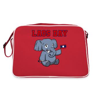 Laos Laote Laoten Flagge Elefant Lao I Geschenk - Retro Tasche - Rot/Weiß - Hinten