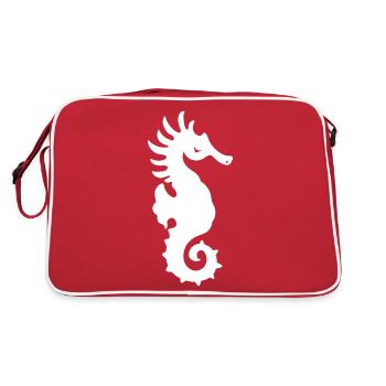T-Shirt mit Seepferdchen-Silhouette - Nautical Fish Marine - Retro Tasche - Rot/Weiß - Hinten