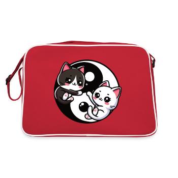 Ying Yang Kittens, black and white - Retro Bag - red/white - Back