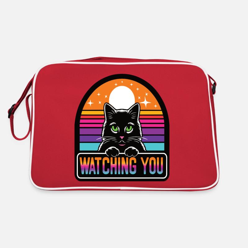 Chat noir qui vous regarde, coucher de soleil vintage Sac Retro