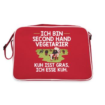 Funny Cow Grill Shirt Second Hand Vegetarian - Retro Bag - red/white - Back