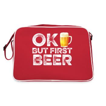 OK But First Beer T-Shirt - Funny Alcohol Drinking - Retro Bag - red/white - Back