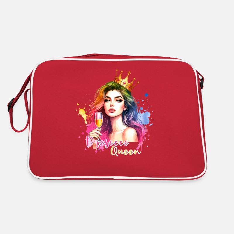 Prosecco Queen Damen Feier Shirt Retro Tasche