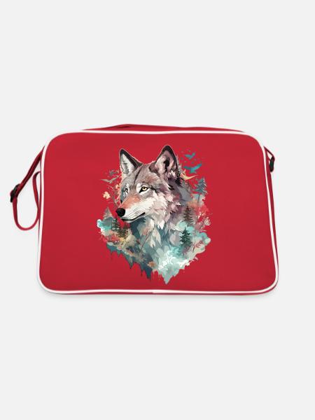 Loup tête de loup Nature nature sauvage aventure forêt Art - Sac Retro - rouge/blanc - Dos