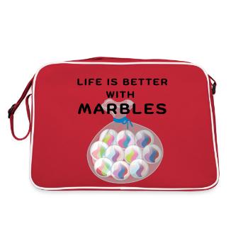 LIFE IS BETTER WITH MARBLES Gerne Murmel spielen - Retro Tasche - Rot/Weiß - Hinten