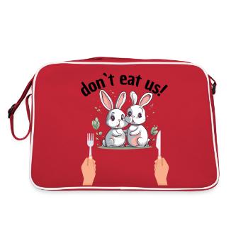 Iss uns nicht auf - lustige Hasen - Essen Humor - Retro Tasche - Rot/Weiß - Hinten