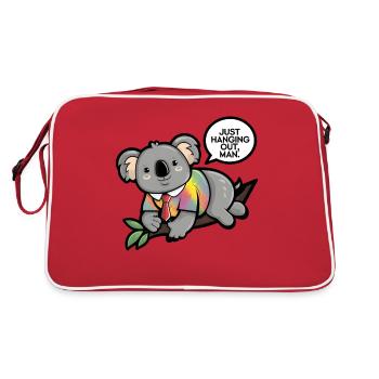 Koala im Batik-T-Shirt: Just hangin' out man! - Retro Tasche - Rot/Weiß - Hinten