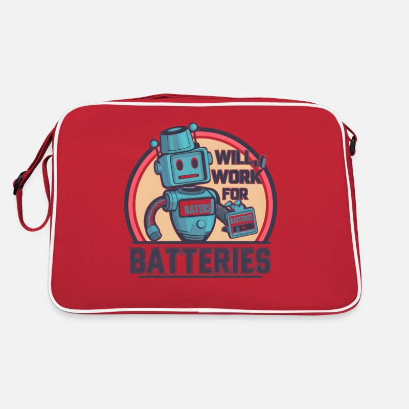 Robot Sign: Will Work for Batteries Digital Design Retro Bag