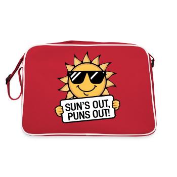 Smiling Sun with Sunglasses "Sun's Out, Puns Out!" - Retro Bag - red/white - Back