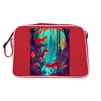 Neon colored: fox family in the forest - Retro Bag - red/white - Back