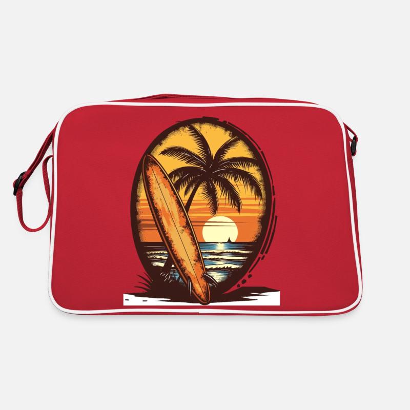 Sunset Surfboard Palm Trees Retro Bag