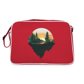 Sunset, Nature, Idyll, Flying Island - Retro Bag - red/white - Back