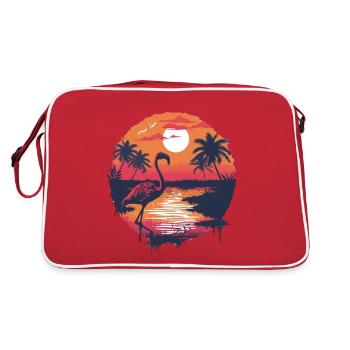 Flamingo Illustration - Retro Tasche - Rot/Weiß - Hinten