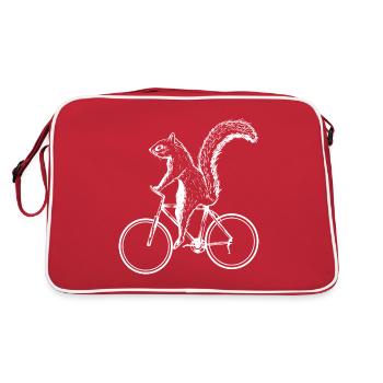 Squirrel On A Bicycle Funny Chipmunks Animal Lover - Retro Bag - red/white - Back
