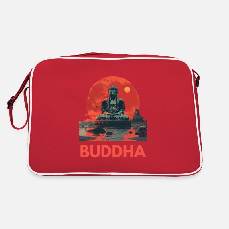Buddha, Buddhist, Namaste, Meditation, Buddhismus - Retro Tasche - Rot/Weiß