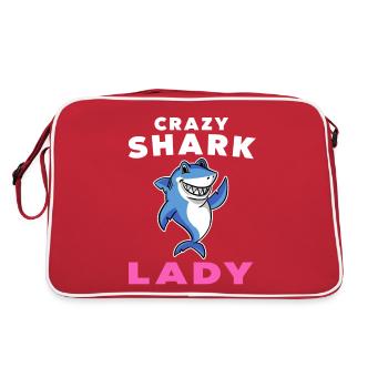 Verrückte Hai-Dame mit süßer lächelnder Hai-Neuheit - Retro Tasche - Rot/Weiß - Hinten